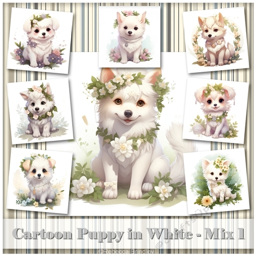 Cartoon Puppy in White - Mix 1