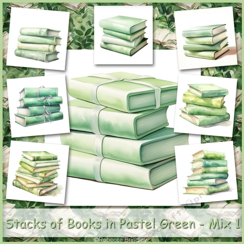 Stacks of Books in Pastel Green - Mix 1