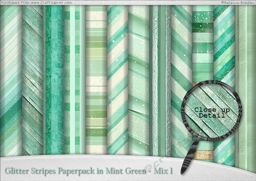 Glitter Stripes Paperpack in Mint Green - Mix 1