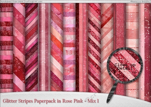 Glitter Stripes Paperpack in Rose Pink - Mix 1