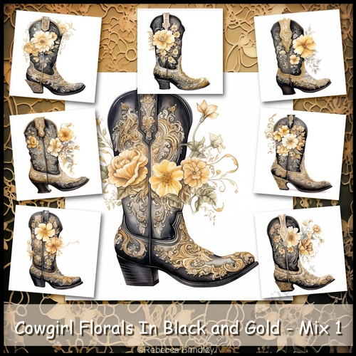 Cowgirl Florals In Black and Gold - Mix 1