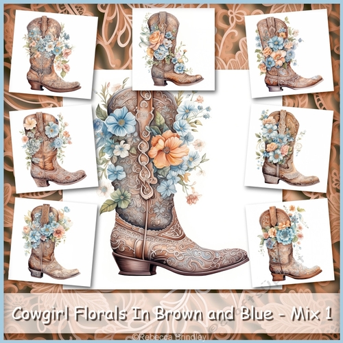 Cowgirl Florals In Brown and Blue - Mix 1