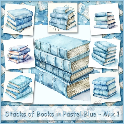 Stacks of Books in Pastel Blue - Mix 1