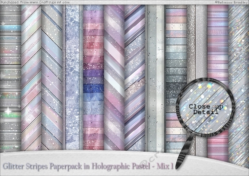 Glitter Stripes Paperpack in Holographic Pastel - Mix 1