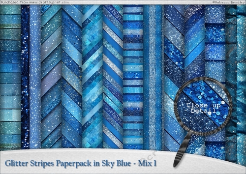 Glitter Stripes Paperpack in Sky Blue - Mix 1