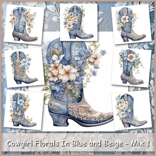 Cowgirl Florals In Blue and Beige - Mix 1