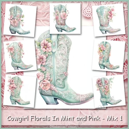 Cowgirl Florals In Mint and Pink - Mix 1