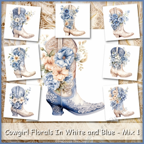 Cowgirl Florals In White and Blue - Mix 1