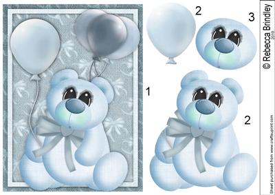 Blue Balloon Bear Decoupage