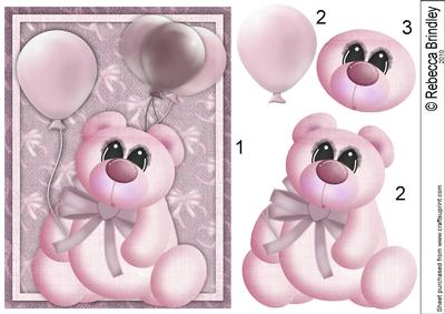Pink Balloon Bear Decoupage