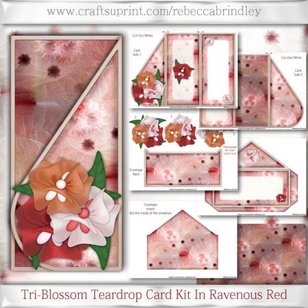 Tri-blossom Teardrop Card Kit in Ravenous Red