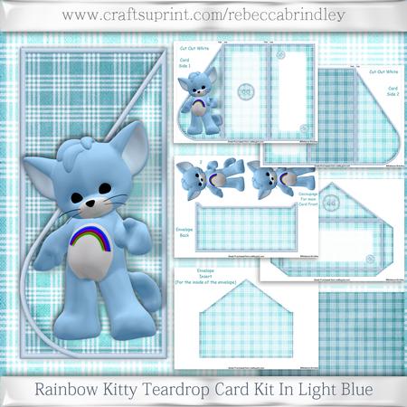 Rainbow Kitty Teardrop Card Kit in Light Blue