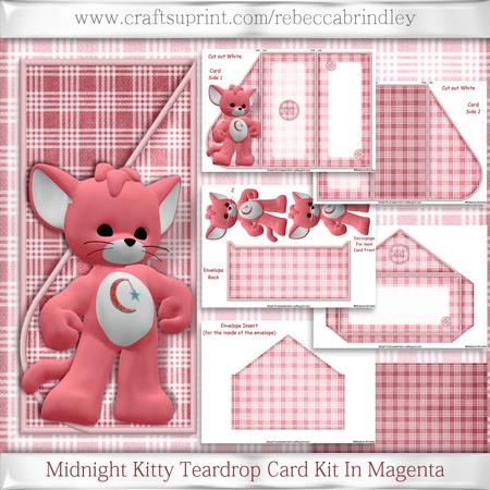 Midnight Kitty Teardrop Card Kit in Magenta