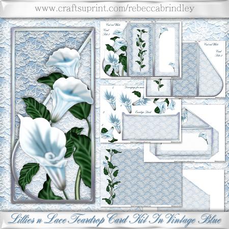 Lillies N Lace Teardrop Card Kit in Vintage Blue