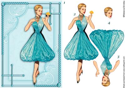 Flirty Frocks in Turquoise Decoupage