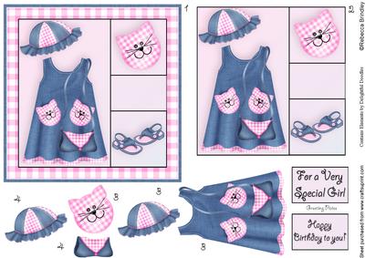 Little Miss 5x5 Decoupage in Blue and Pink
