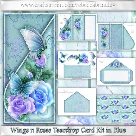 Wings N Roses Teardrop Card Kit in Blue