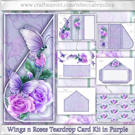 Wings N Roses Teardrop Card Kit in Purple