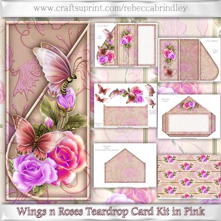 Wings N Roses Teardrop Card Kit in Pink