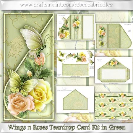 Wings N Roses Teardrop Card Kit in Green