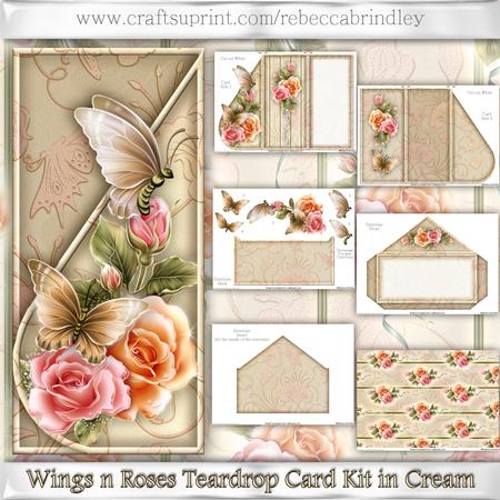 Wings N Roses Teardrop Card Kit in Cream