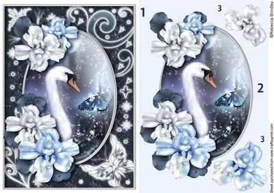 Midnight Swan in Blue Decoupage