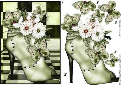 Minty Flowerheads Over Heel Decoupage
