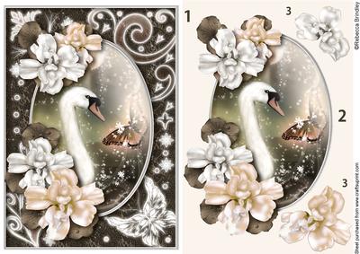 Midnight Swan in Peach Decoupage