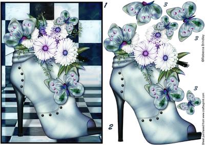 Blue Flowerheads Over Heel Decoupage