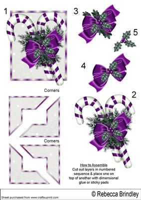 Purple Christmas Candy Canes Decoupage