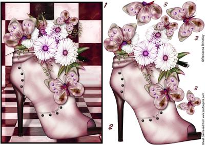 Pink Flowerheads Over Heel Decoupage