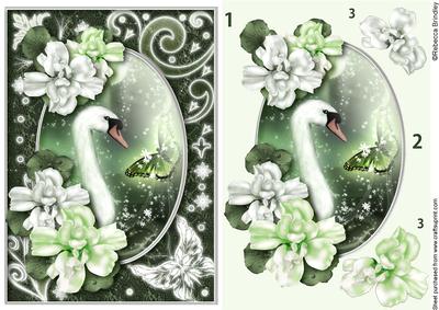 Midnight Swan in Green Decoupage