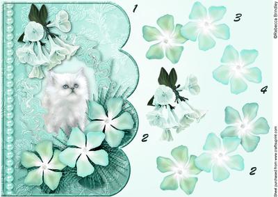 Dreamy Kitten 3 Scalloped Edge Card Decoupage