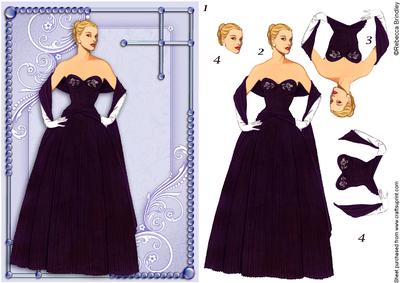 Flirty Frocks in Blueberry Decoupage