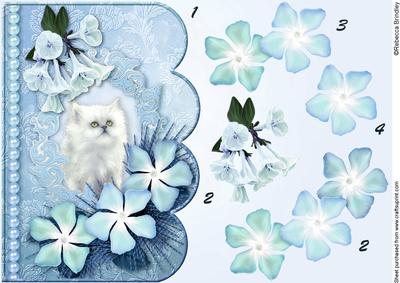 Dreamy Kitten 4 Scalloped Edge Card Decoupage