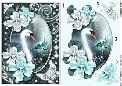Midnight Swan in Turquoise Decoupage