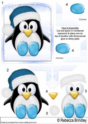 The Little Blue Christmas Penguin Decoupage