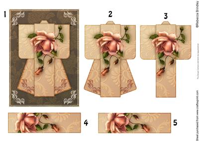 A6 Rose Delight Kimono Card in Peach Decoupage