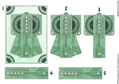 A6 Sheer Elegance Kimono Card in Green Decoupage