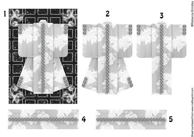 A6 Sparkling Night Kimono Card in Monochrome Decoupage