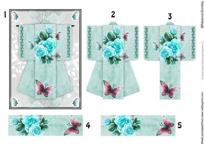 A6 Fantasy Rose Kimono Card in Mint Decoupage