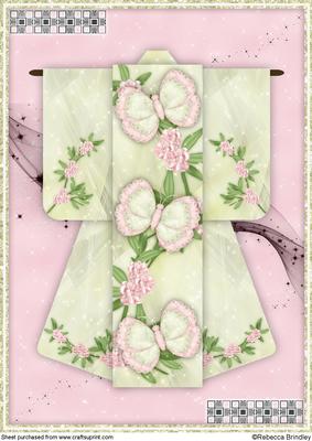 A4 Flutterby Fantasy Kimono Card in Pink