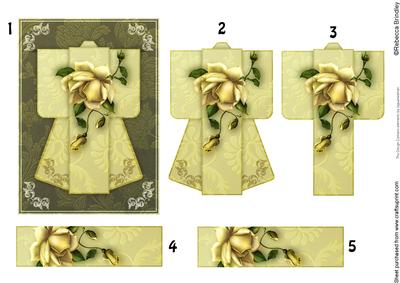 A6 Rose Delight Kimono Card in Gold Decoupage