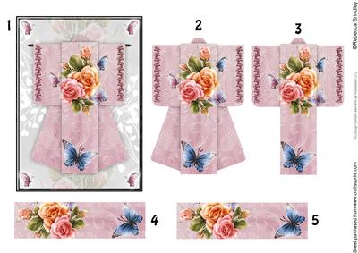 A6 Fantasy Rose Kimono Card in Pink Decoupage
