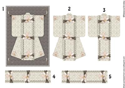 A6 Opulent Orchid Kimono Card in Beige Decoupage