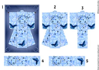 A6 Butterfly Moon Kimono Card in Blue Decoupage