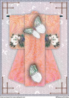 A4 Beautiful Butterfly Kimono Card in Orange