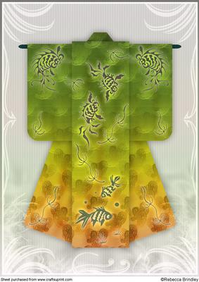 A4 Sealife Kimono Card in Green Amber