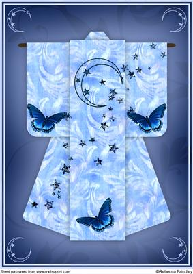 A4 Butterfly Moon Kimono Card in Blue