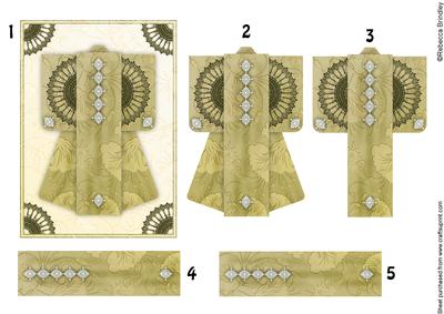 A6 Sheer Elegance Kimono Card in Gold Decoupage